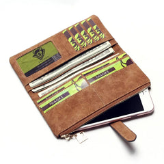 Women Wallets Nubuck Leather Zipper Long Purse Vintage Frosted