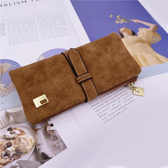 Nubuck Leather Zip Wallet Fold Clutch