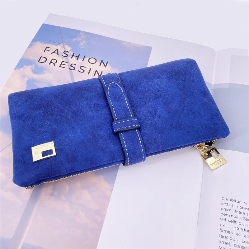 Nubuck Leather Zip Wallet Fold Clutch