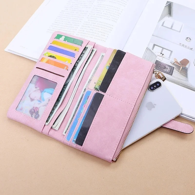 Nubuck Leather Zip Wallet Fold Clutch