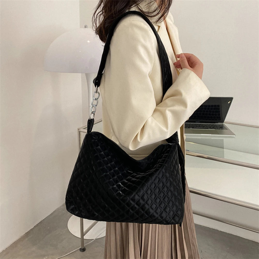 Women's Lattice Quilted Handbags Winter Female Shoulder Bag Cotton Padded Chains
