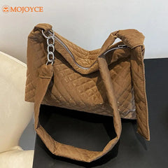 Women's Lattice Quilted Handbags Winter Female Shoulder Bag Cotton Padded Chains
