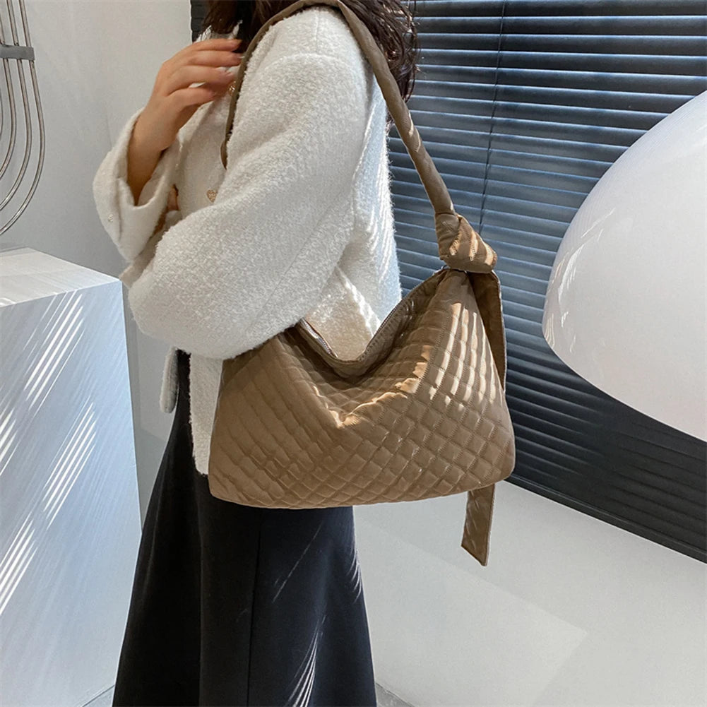 Women's Lattice Quilted Handbags Winter Female Shoulder Bag Cotton Padded Chains