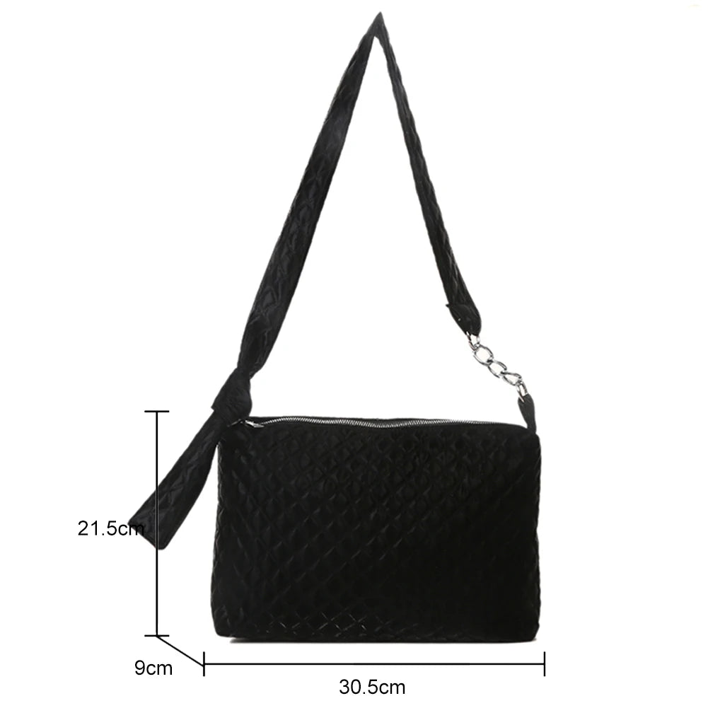 Women's Lattice Quilted Handbags Winter Female Shoulder Bag Cotton Padded Chains
