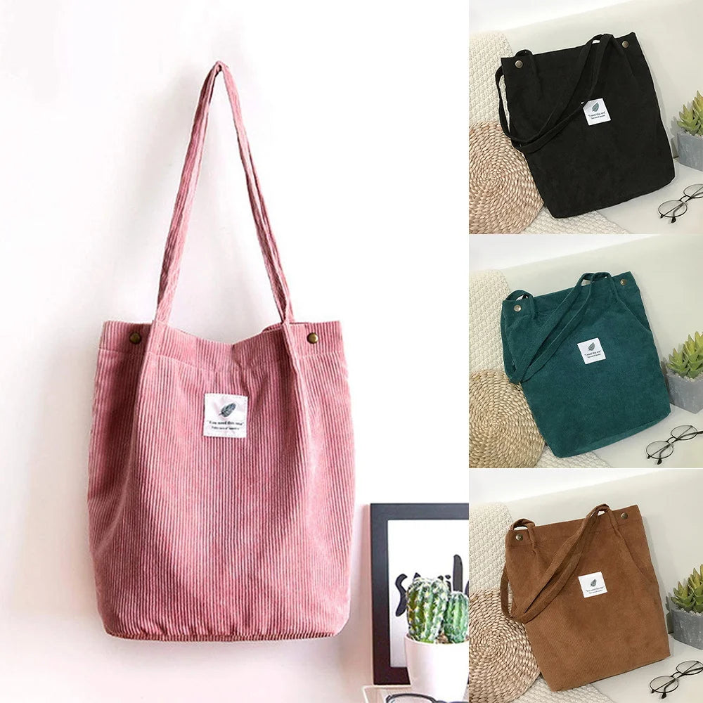Female Corduroy Handbag Eco Organizer Women Shoulder Tote Bag