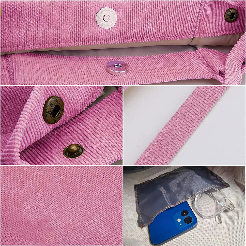 Female Corduroy Handbag Eco Organizer Women Shoulder Tote Bag