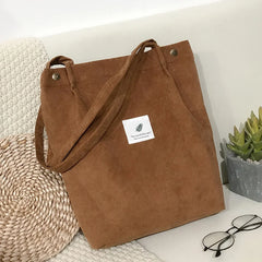 Female Corduroy Handbag Eco Organizer Women Shoulder Tote Bag