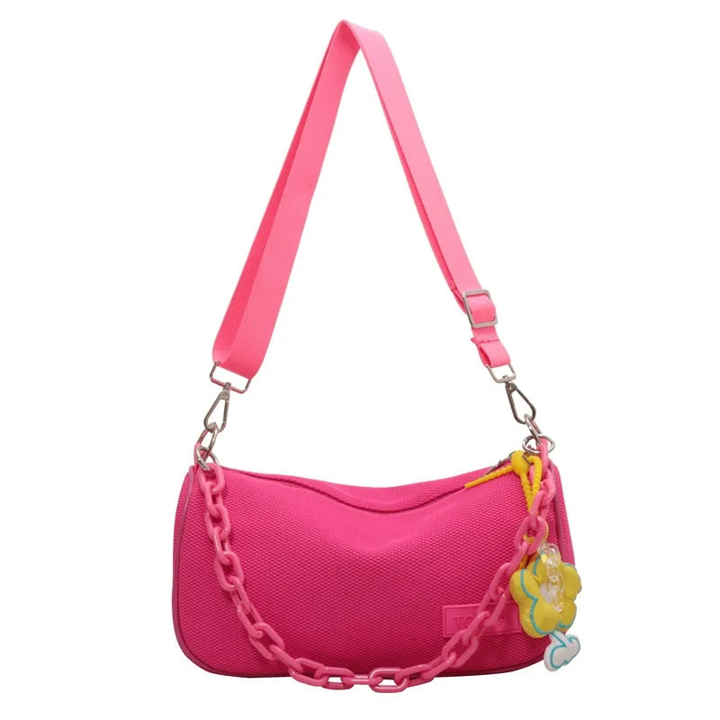 Fluorescent Green Lady Messenger Bag with Flower