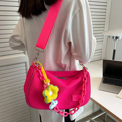 Fluorescent Green Lady Messenger Bag with Flower