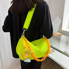 Fluorescent Green Lady Messenger Bag with Flower
