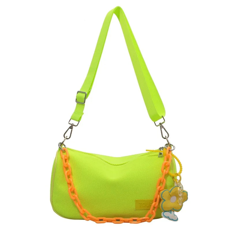 Fluorescent Green Lady Messenger Bag with Flower