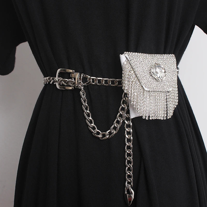 Plaid Tassel Waist Chain Fanny Pack Dress
