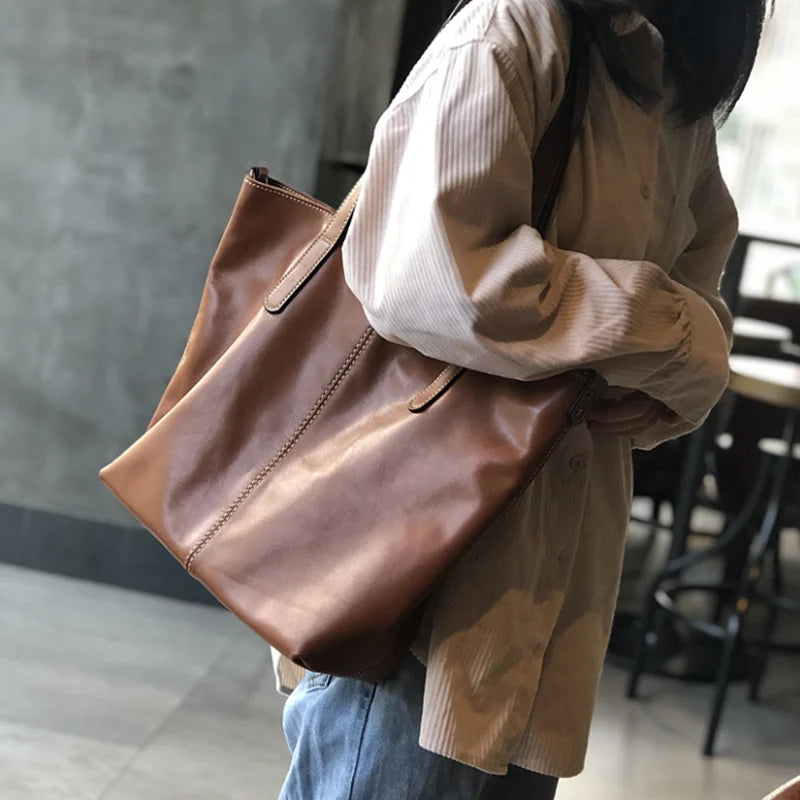 Women's Leather Shoulder Bag Large Capacity Tote