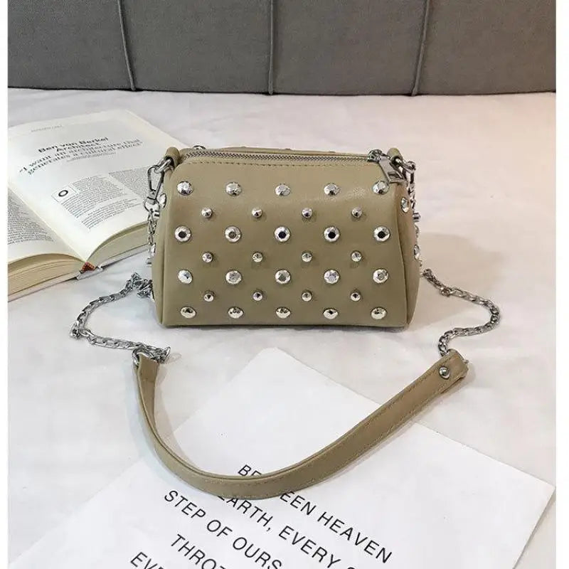 Summer Lady Leather Messenger Bag Chain Small Rivet Handbags