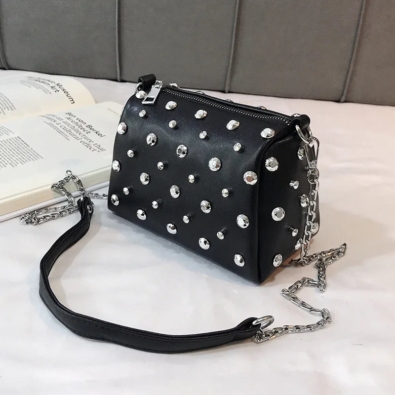 Summer Lady Leather Messenger Bag Chain Small Rivet Handbags