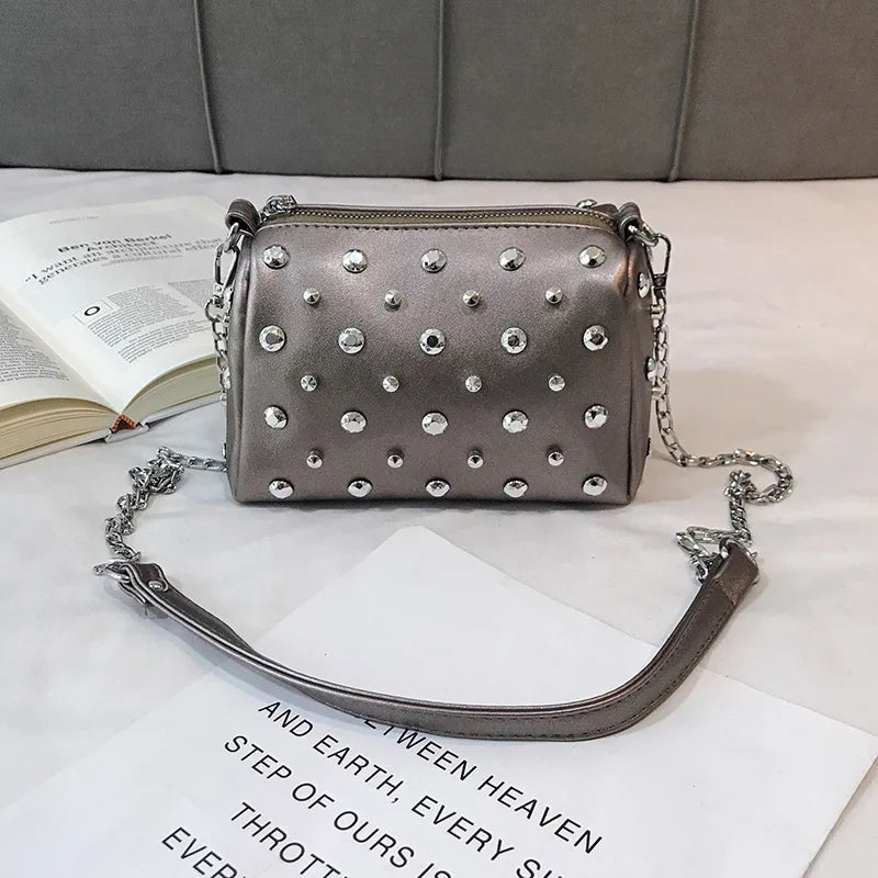Summer Lady Leather Messenger Bag Chain Small Rivet Handbags