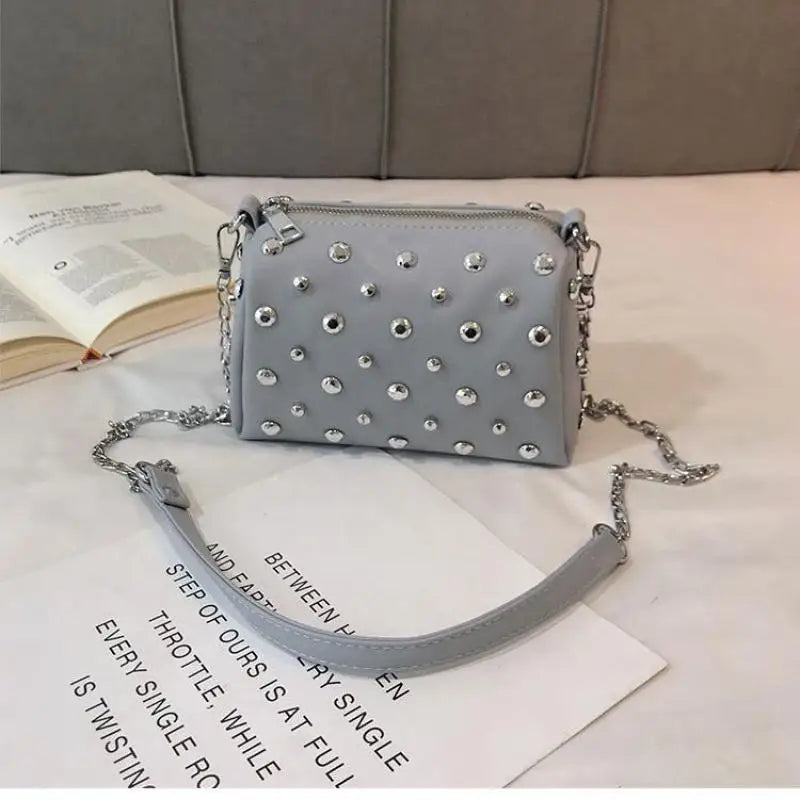 Summer Lady Leather Messenger Bag Chain Small Rivet Handbags