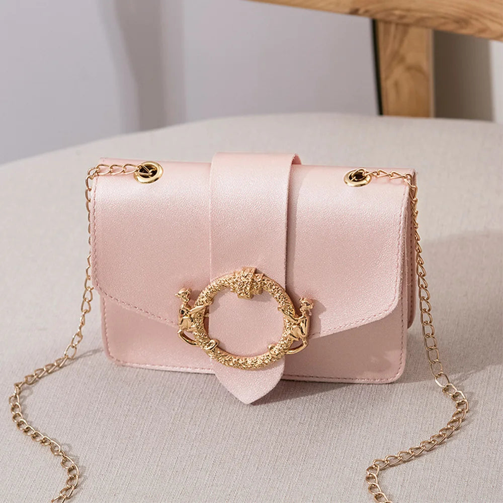 Girl PU Leather Square Bag Lovely Japanese Chain One Shoulder Crossbody Bag