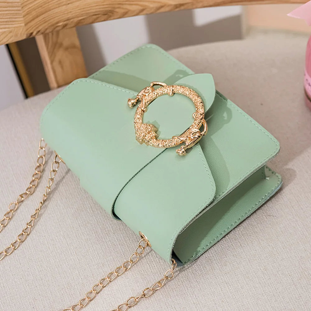 Girl PU Leather Square Bag Lovely Japanese Chain One Shoulder Crossbody Bag