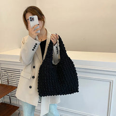 Girl's Heart Pleated Bubble Shoulder Bag Small Fresh Portable Shopping Bag