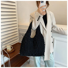 Girl's Heart Pleated Bubble Shoulder Bag Small Fresh Portable Shopping Bag