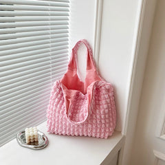 Girl's Heart Pleated Bubble Shoulder Bag Small Fresh Portable Shopping Bag