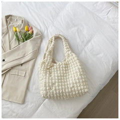 Girl's Heart Pleated Bubble Shoulder Bag Small Fresh Portable Shopping Bag