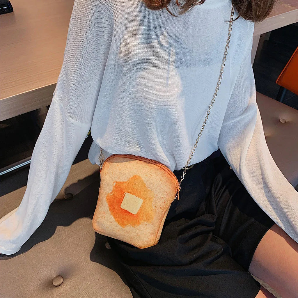 Funny Small Bread Pattern Shoulder Bag Crossbody Chain Messenger Bag
