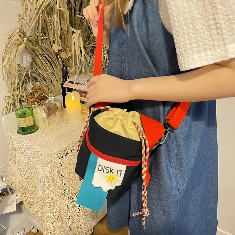 Small Fresh Shoulder Bag Drawstring Bucket Bag