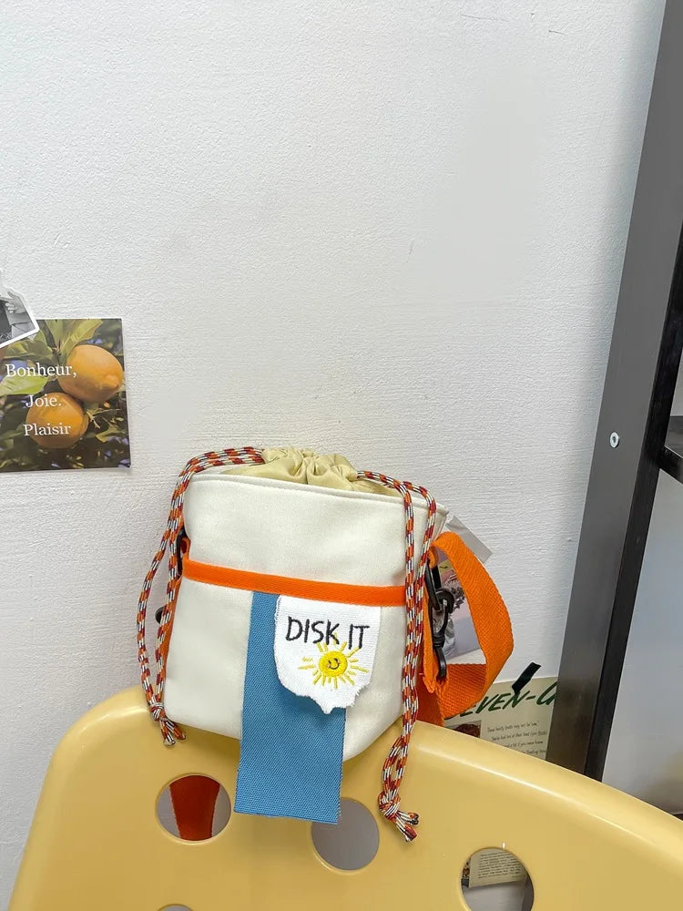 Small Fresh Shoulder Bag Drawstring Bucket Bag