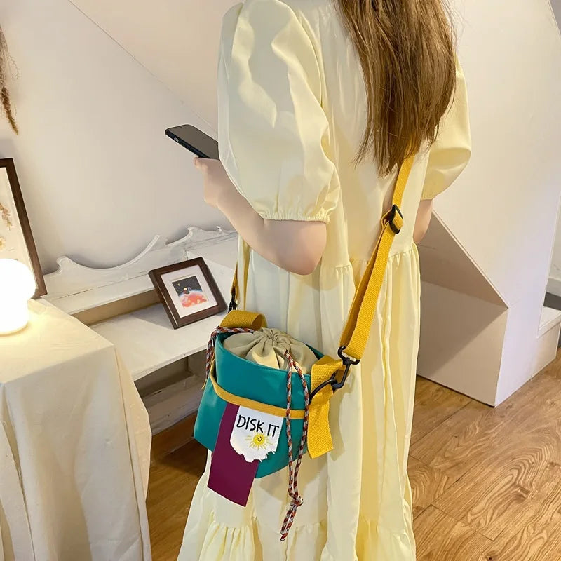 Small Fresh Shoulder Bag Drawstring Bucket Bag