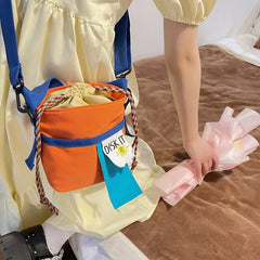 Small Fresh Shoulder Bag Drawstring Bucket Bag