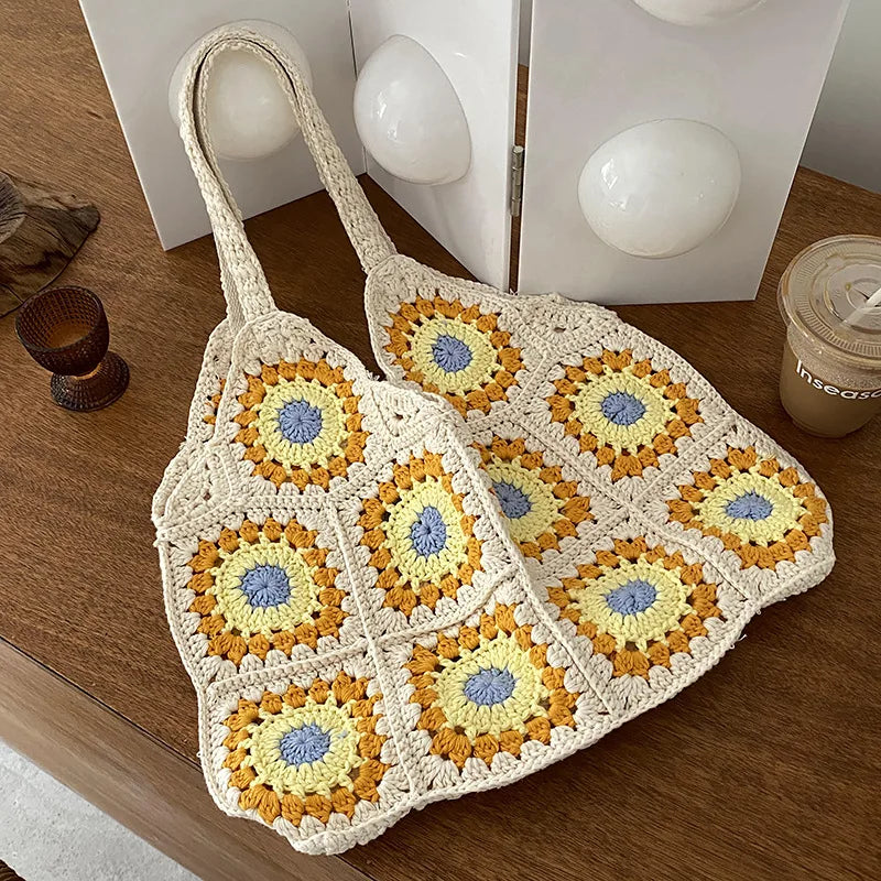 Handwoven Beach Bag Women Straw Shoulder Bohemian Style Handbag