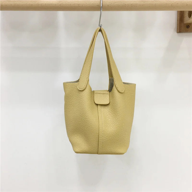 High Ladies Leather Bucket Bag All-match Shoulder Bag