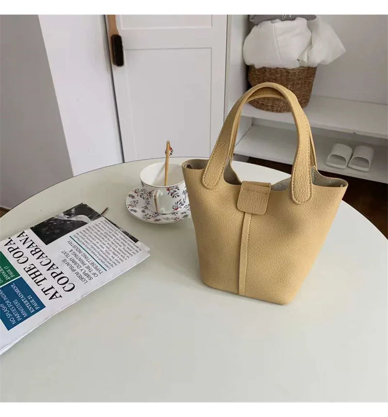 High Ladies Leather Bucket Bag All-match Shoulder Bag