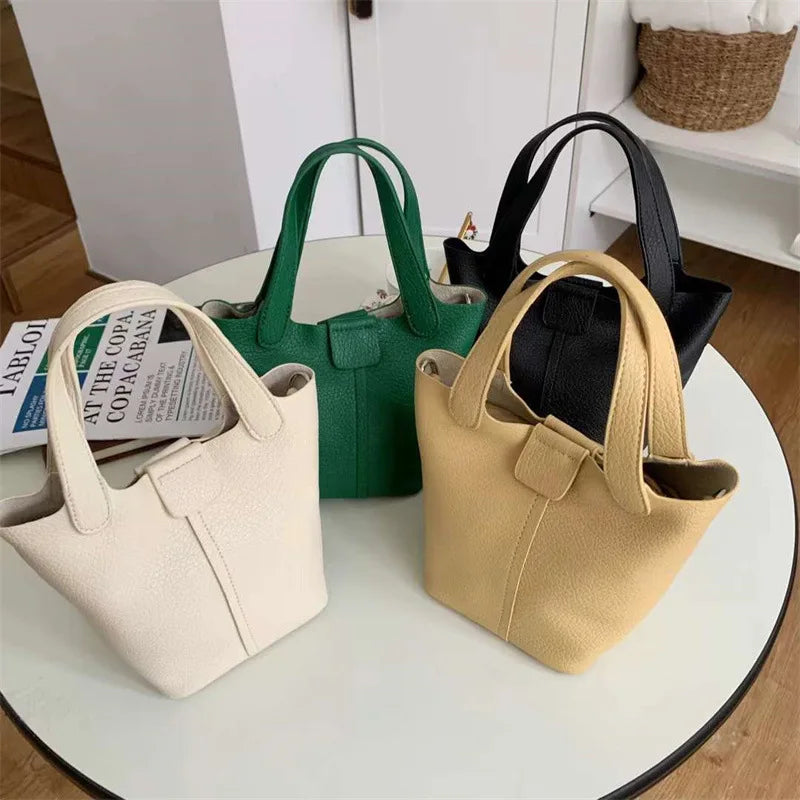 High Ladies Leather Bucket Bag All-match Shoulder Bag