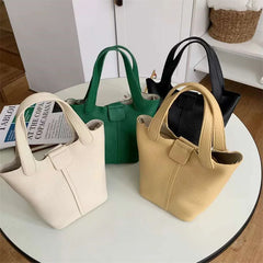 High Ladies Leather Bucket Bag All-match Shoulder Bag
