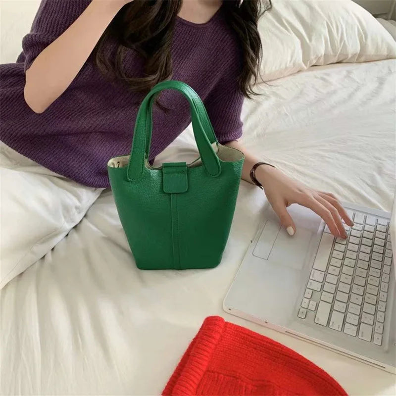 High Ladies Leather Bucket Bag All-match Shoulder Bag