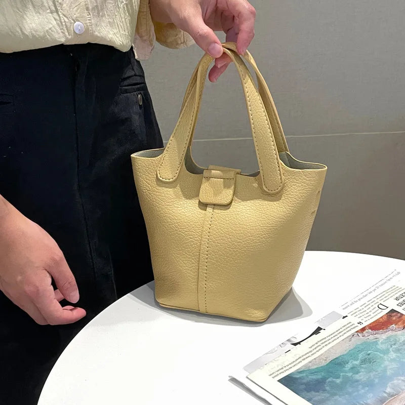 High Ladies Leather Bucket Bag All-match Shoulder Bag