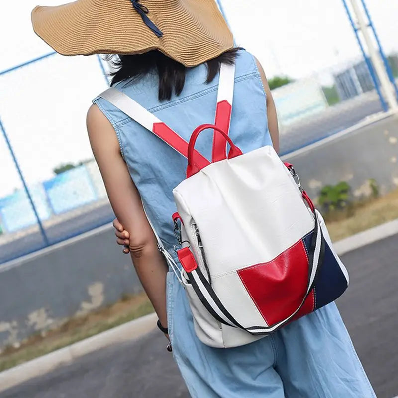Leather Anti-Theft Women Backpack Large Capacity School Bag