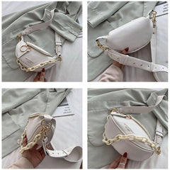 Women's Messenger Bag with Chains Shoulder Handbag PU Leather