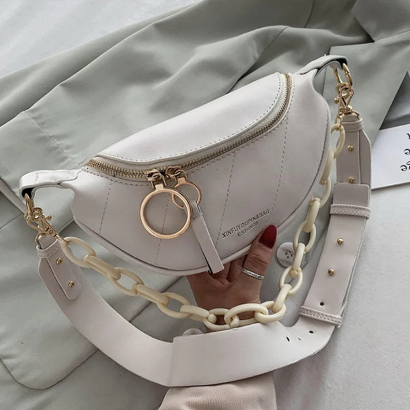 Women's Messenger Bag with Chains Shoulder Handbag PU Leather
