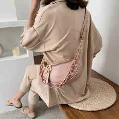 Women's Messenger Bag with Chains Shoulder Handbag PU Leather