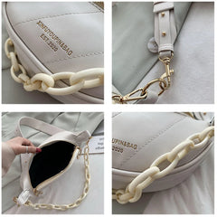 Women's Messenger Bag with Chains Shoulder Handbag PU Leather