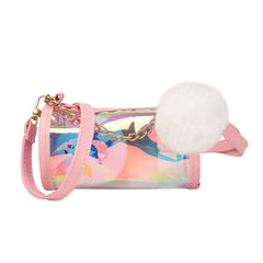Kids Girls Crossbody Bag Clear Shoulder Purse with Pompom