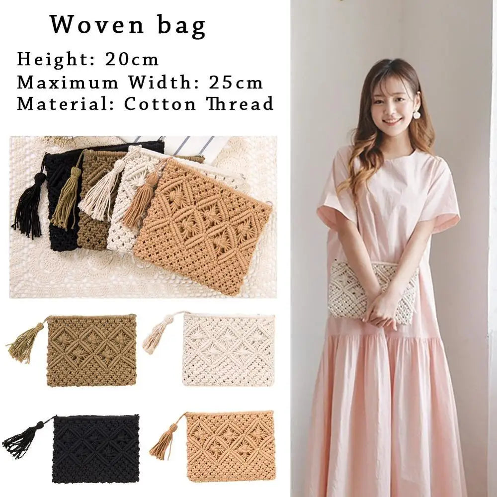 Women Envelope Hasp Beach Bag Clutch Female Braided Handbag