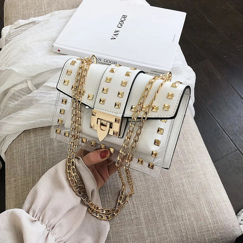 Rivet Shoulder Bag Women Chain Transparent Square Bag