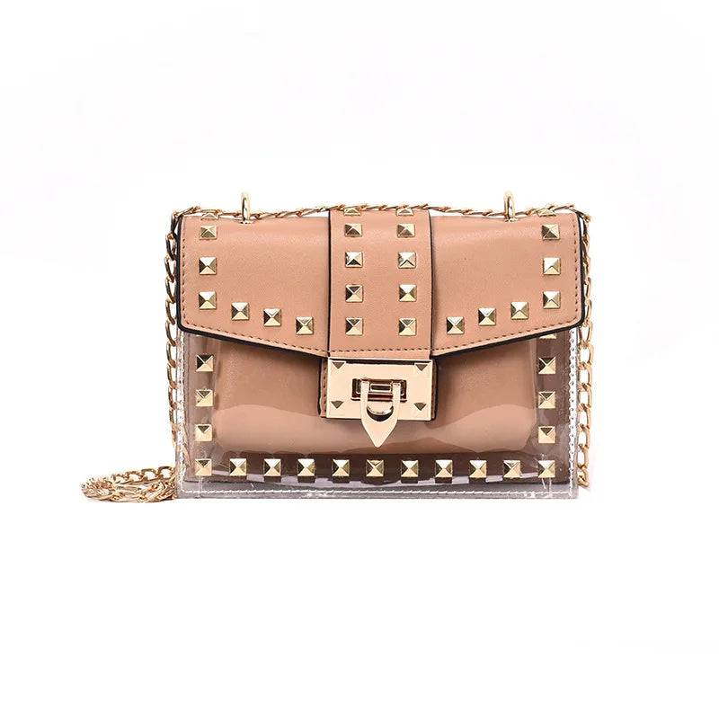 Rivet Shoulder Bag Women Chain Transparent Square Bag