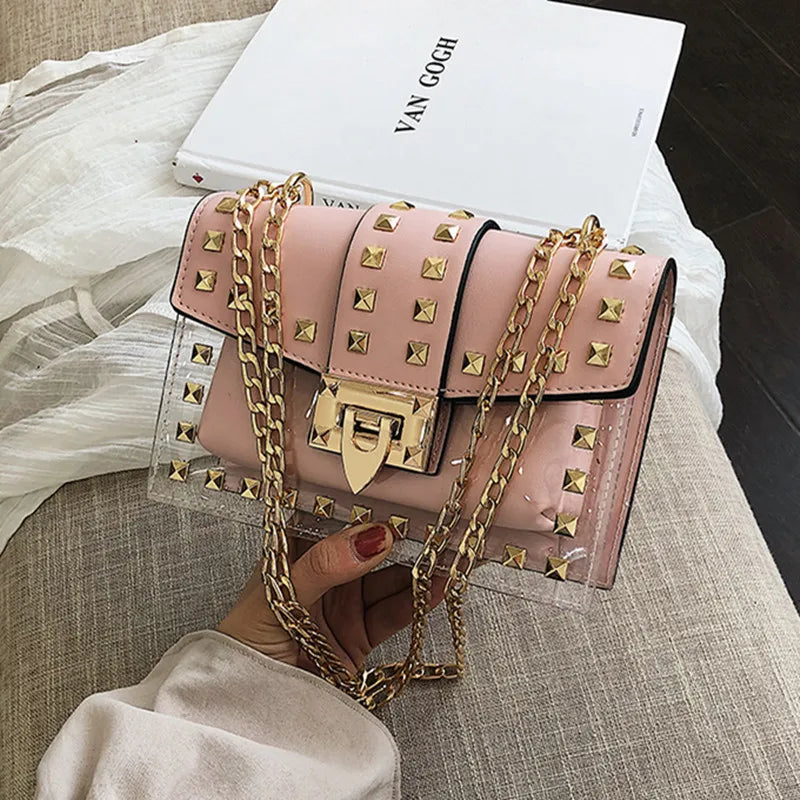 Rivet Shoulder Bag Women Chain Transparent Square Bag