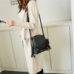 Ladies PU Bucket Bag Small Fringed Messenger Bag